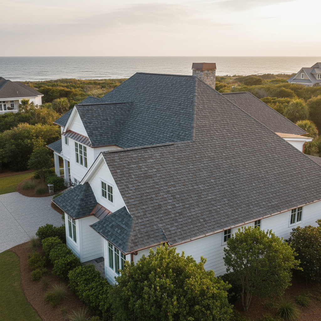 Roofers working on tile roof
